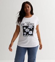 New Look Curves White Fleur de Mode Logo T-Shirt